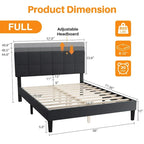 Modern Platform Bed Frame with Adjustable Headboard - Sturdy Geometric Upholstered Design with 800LBS Capacity and Solid Wooden Slats