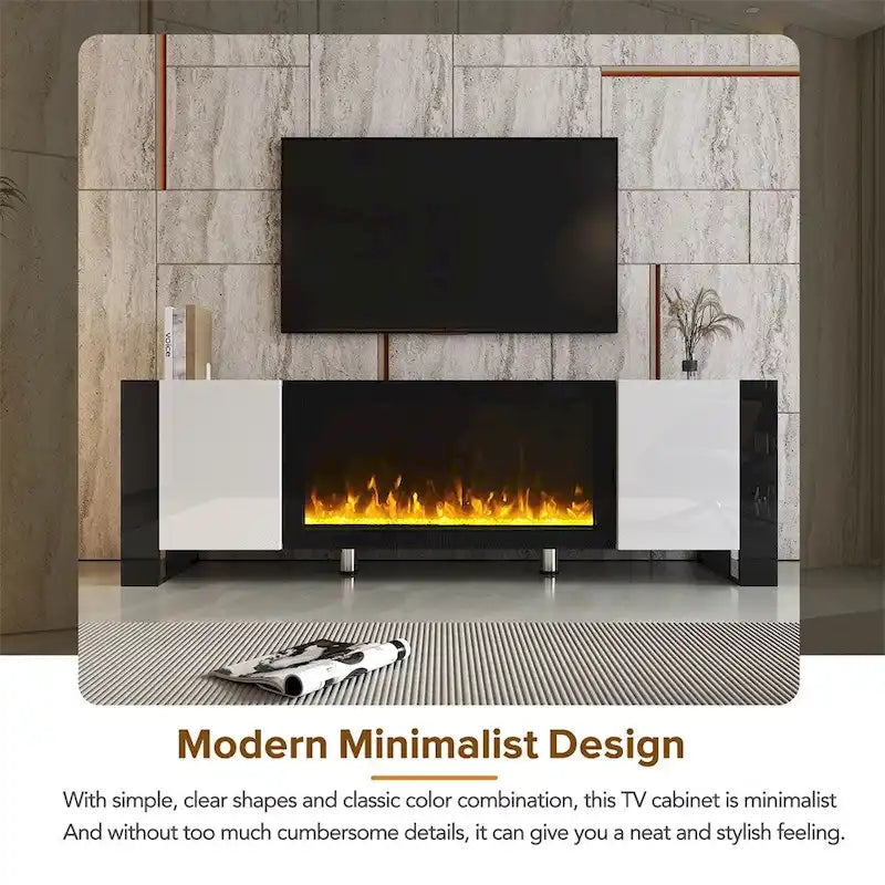 Contemporary TV Stand with Electric Fireplace - Fits TVs Up to 78 Inches