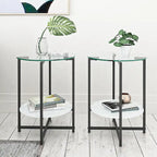 Black 2-Piece Tempered Glass End Table Set - Round Coffee Table for Bedroom, Living Room, and Office