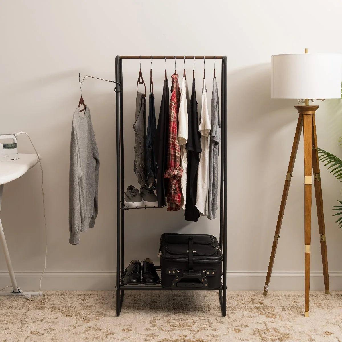 Metal Garment Rack with Wire Shelf - Medium | Black