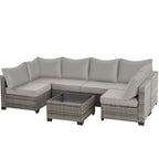 Ainfox 7 Pcs Outdoor Patio Furniture Sofa Set on Sale, Grey Rattan Grey Cushion