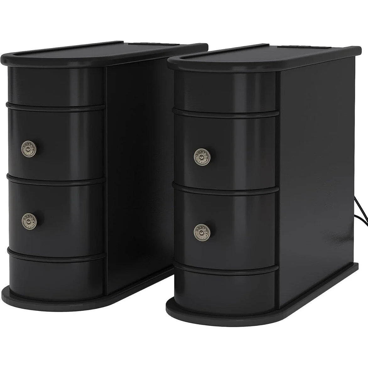 Solid Wood Chairside End Table, Two-Drawer Narrow Side Table Slim