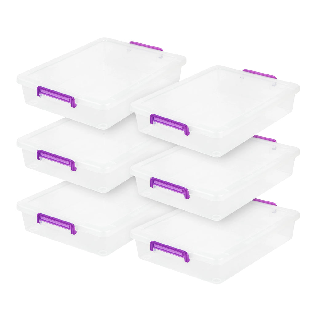 Large Modular Latching Box - Purple Handle, 6 Pack, Clear
