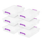 Large Modular Latching Box - Purple Handle, 6 Pack, Clear