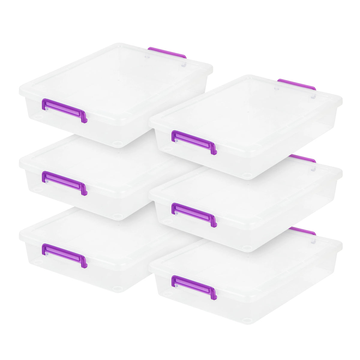 Large Modular Latching Box - Purple Handle, 6 Pack, Clear