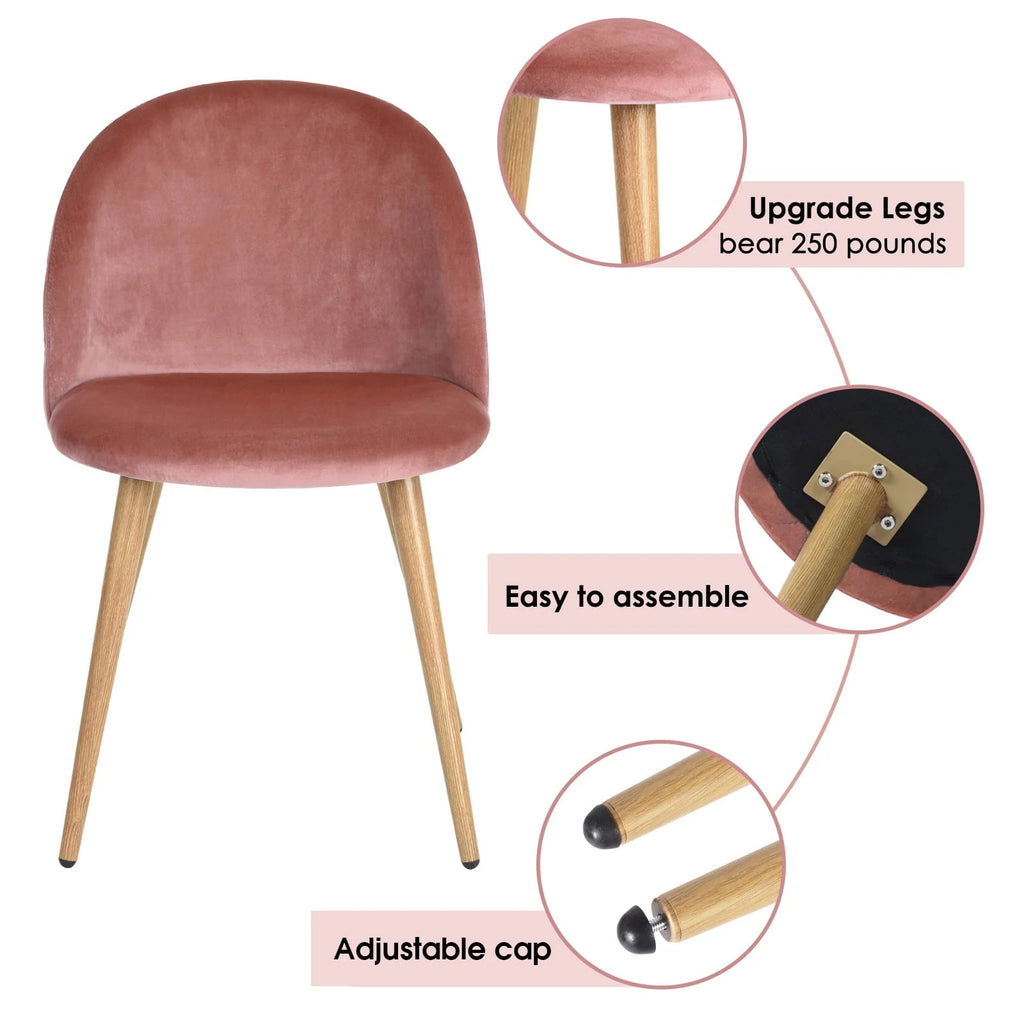 Homy Casa Velvet Upholstered Dining Chairs Set of 2 with Backrest for Kitchen, Rose