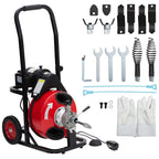 Telyswee Drain Cleaner Machine 100ft x 1/2inch Auto-feed Electric Drain Auger for 1in to 4in Pipes, w/ 8 Cutters & Air-activated Foot Switch, 250W/370W 1700RPM Drain Sewer Snake Drain Auger Cleaner