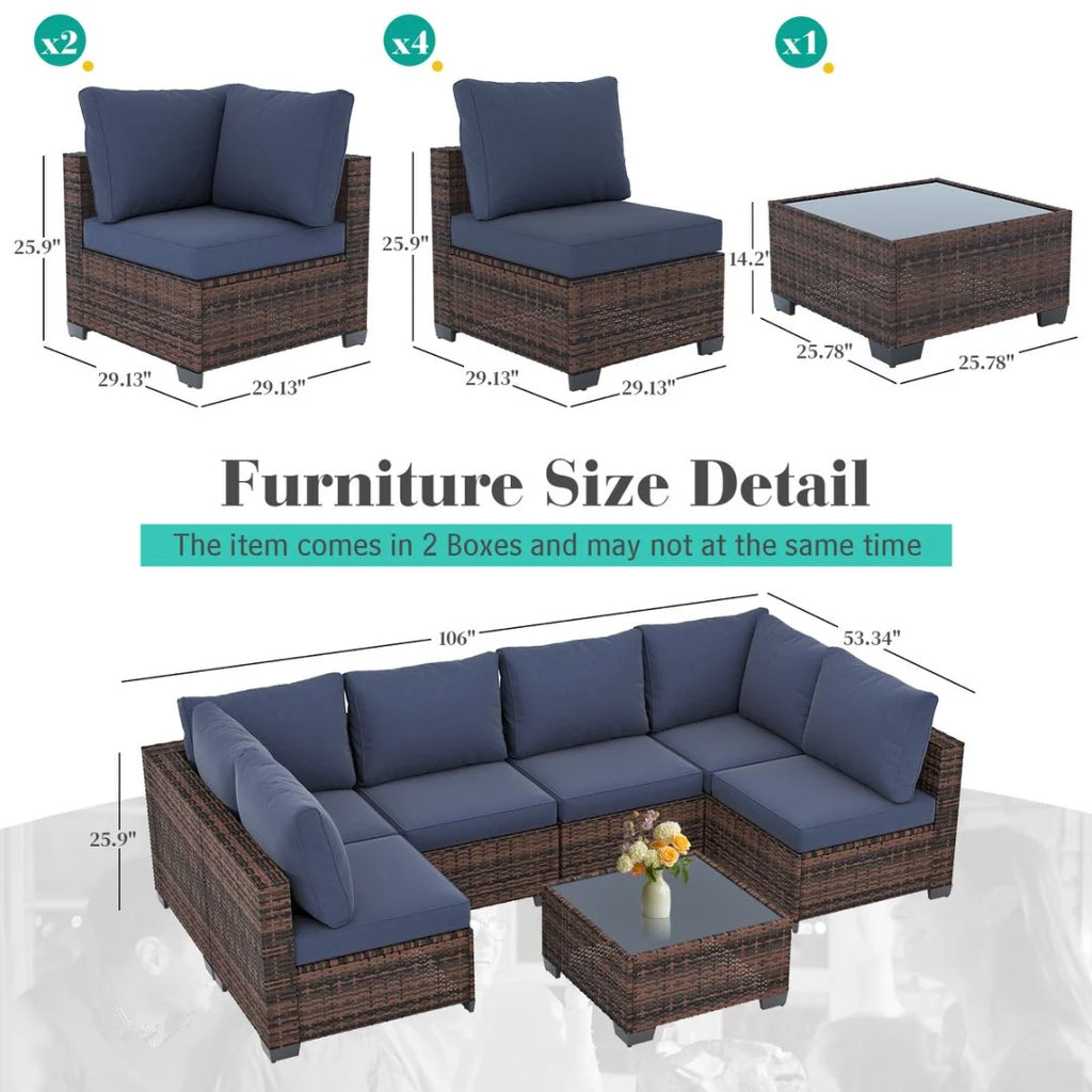 Ainfox 7 Pcs Outdoor Patio Furniture Sofa Set on Sale, Grey Rattan Grey Cushion
