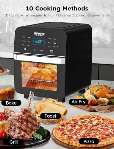 Air Fryer Oven, 15.5Qt X Large Family Size, SS Rotisserie Basket &Skewer Kit, Reversible Ultra Non Stick Grill/Griddle Plate, Powerful 1800W, Integrated Smart Thermometer,Black