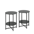 Black 2-Piece Tempered Glass End Table Set - Round Coffee Table for Bedroom, Living Room, and Office