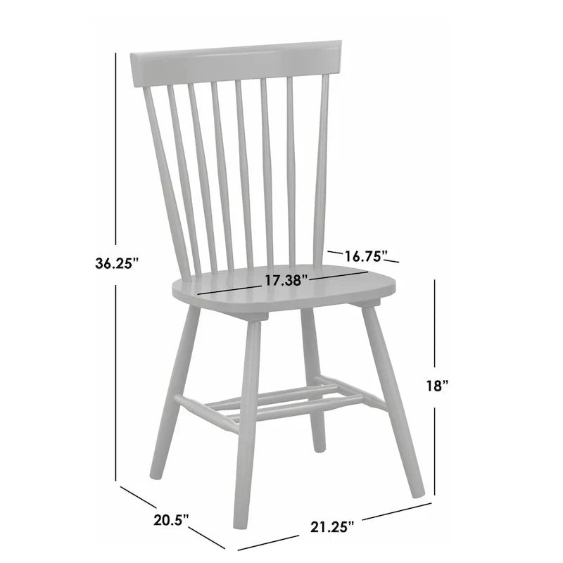 Set of 2 Spindle Back Dining Chairs Solid Rubberwood Farmhouse Style