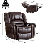 CANMOV Leather Recliner Chair, Classic and Traditional Manual Recliner Chair with Comfortable Arms and Back Single Sofa for Living Room, Nut Brown