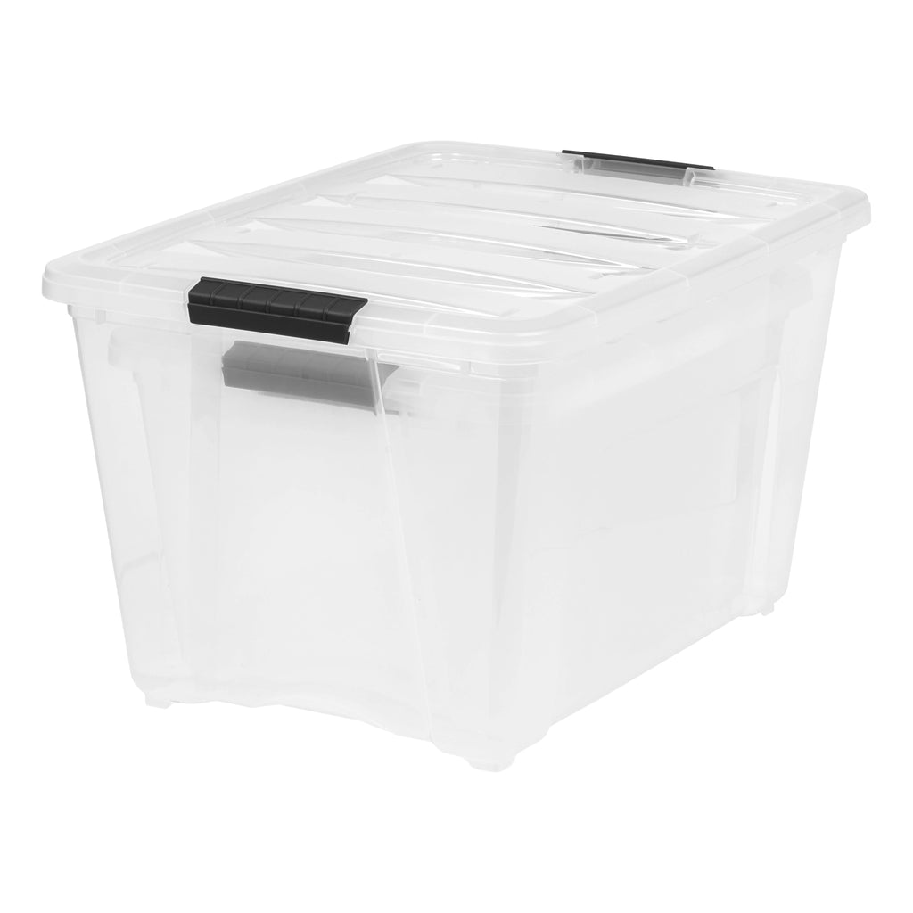 19, 32, and 53 Quart Stack & Pull Box, Clear with Black Handles, Nestable and Stackable