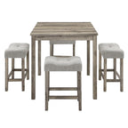 5-Piece Wood Dining Set: Square Table with 4 Upholstered Chairs