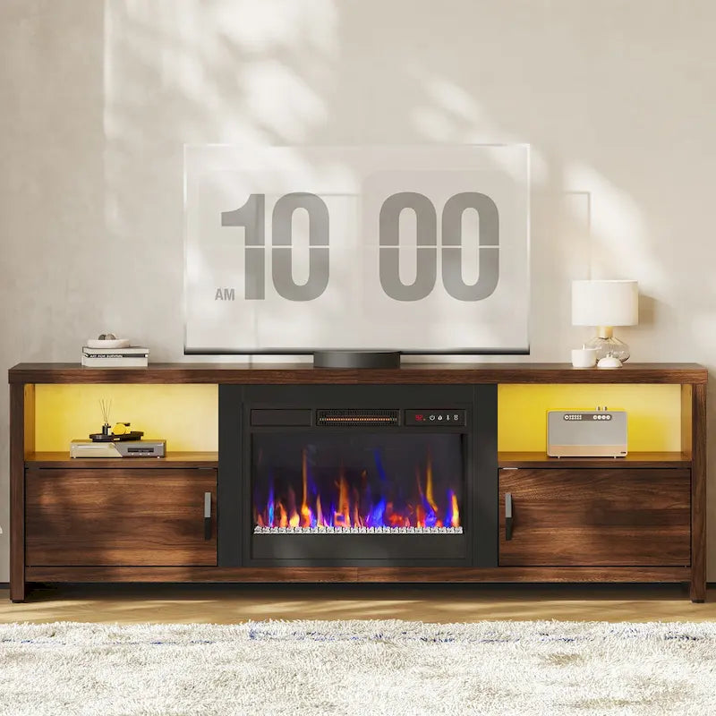 71-Inch TV Stand for 75-Inch TVs with LED Fireplace and Storage Cabinet