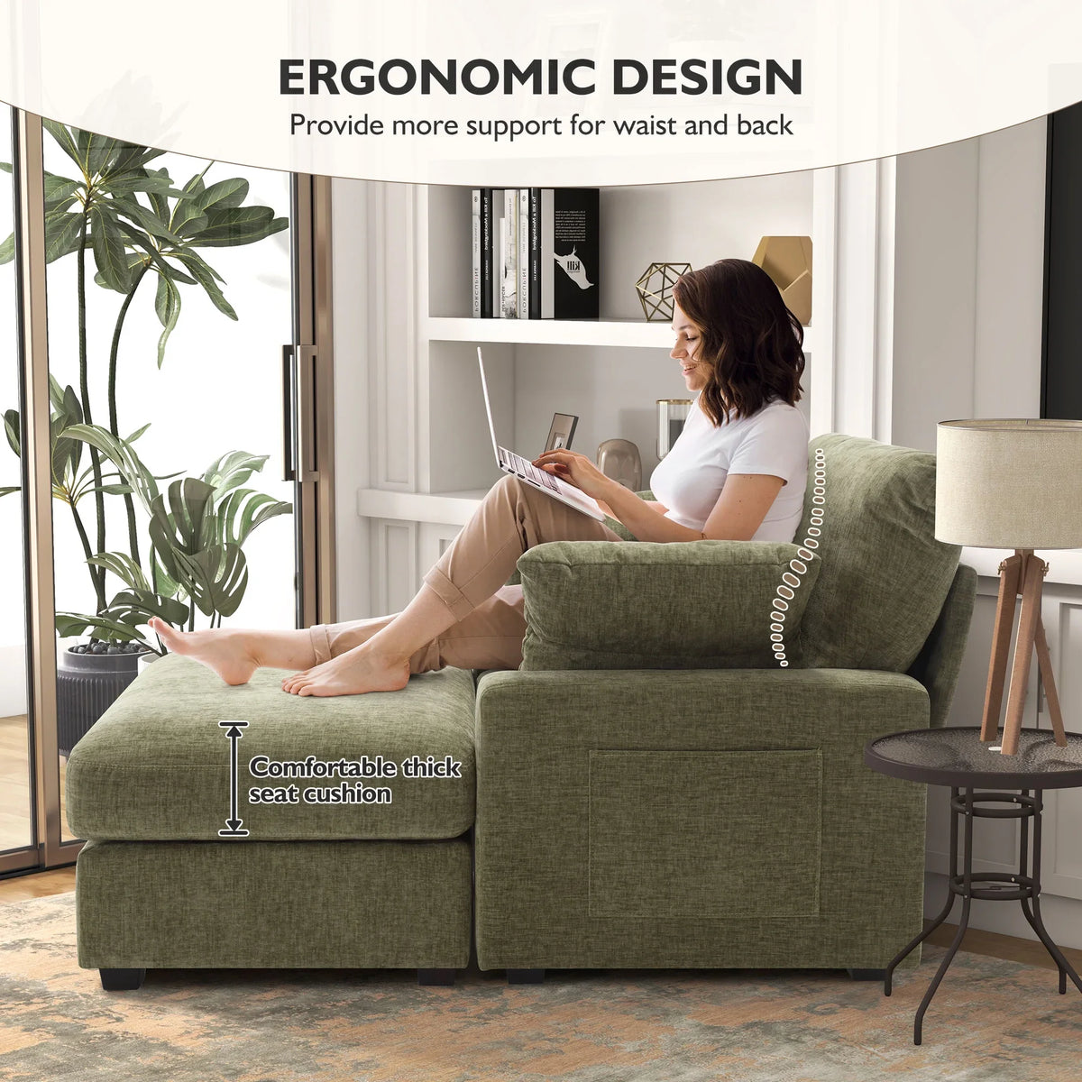 BedLuxury Oversized Accent Chair with Ottoman for Living Room, Single Sleeper Sofa Armchair with 3 Pillows, Lounge Sofa Bed, Green