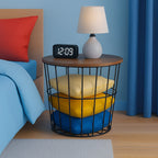 Round Wire Basket with Wooden Lid 2 Pack
