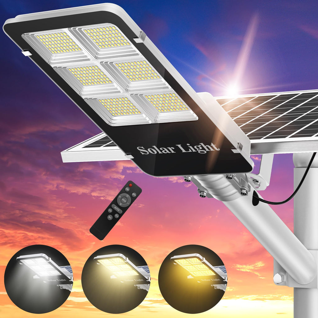 Tri-Color Solar Street Lights Outdoor - 5800W Solar Parking Lot Lights Commercial with 3 Color Temperatures, Solar Street Light Dusk to Dawn Street Lights Solar Powered for Outside Yard Garden