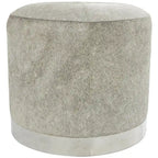 Gray Leather Patchwork Living Room Stool with Silver Metal Base - Roche River Decor