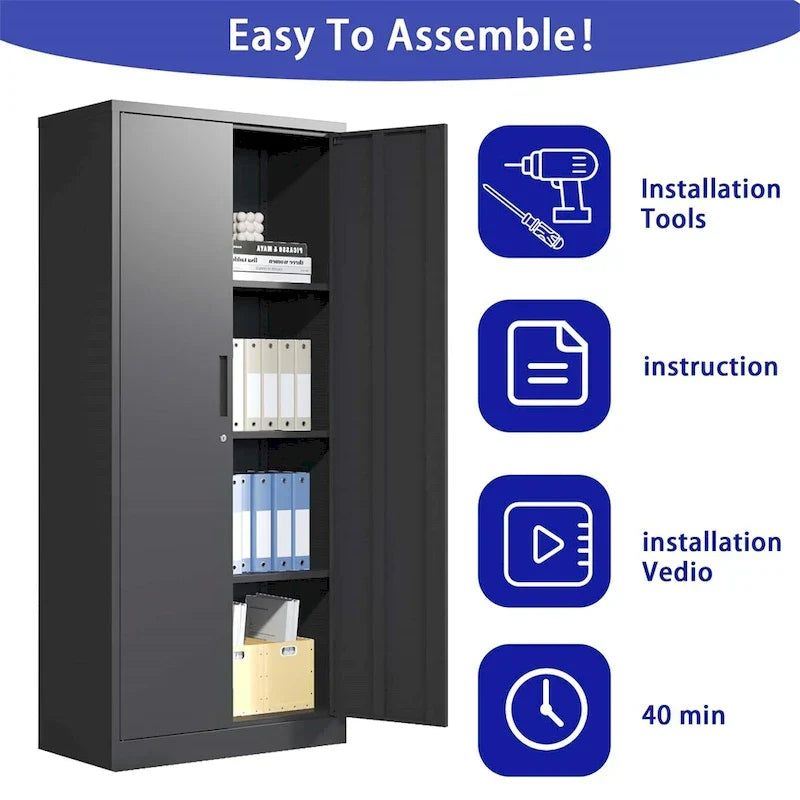 Steel Tool Storage Cabinet with Doors and 3 Shelves - Metal Garage Organizer