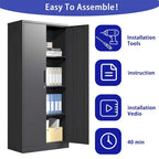 Steel Tool Storage Cabinet with Doors and 3 Shelves - Metal Garage Organizer
