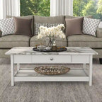 Denhour DH BASIC 4-Piece Open-Shelf Coffee Table Set with Drawer in Transitional Rubberwood