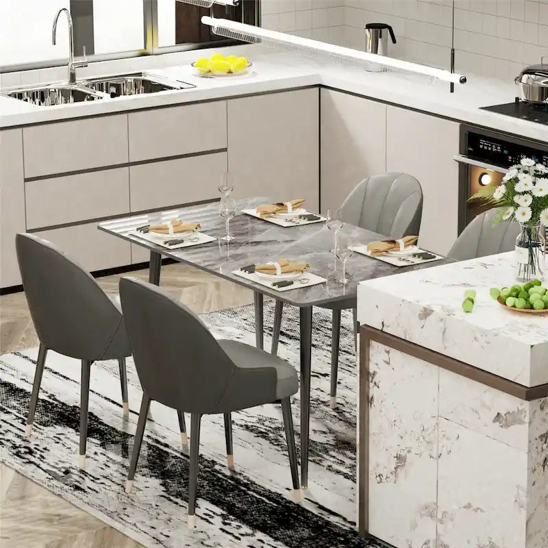Contemporary Kitchen Table with Metal Frame and Sintered Stone Top