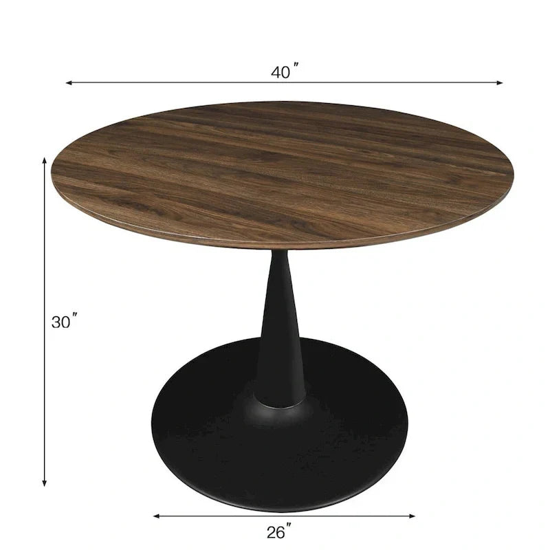 Round Walnut Finish Dining Table