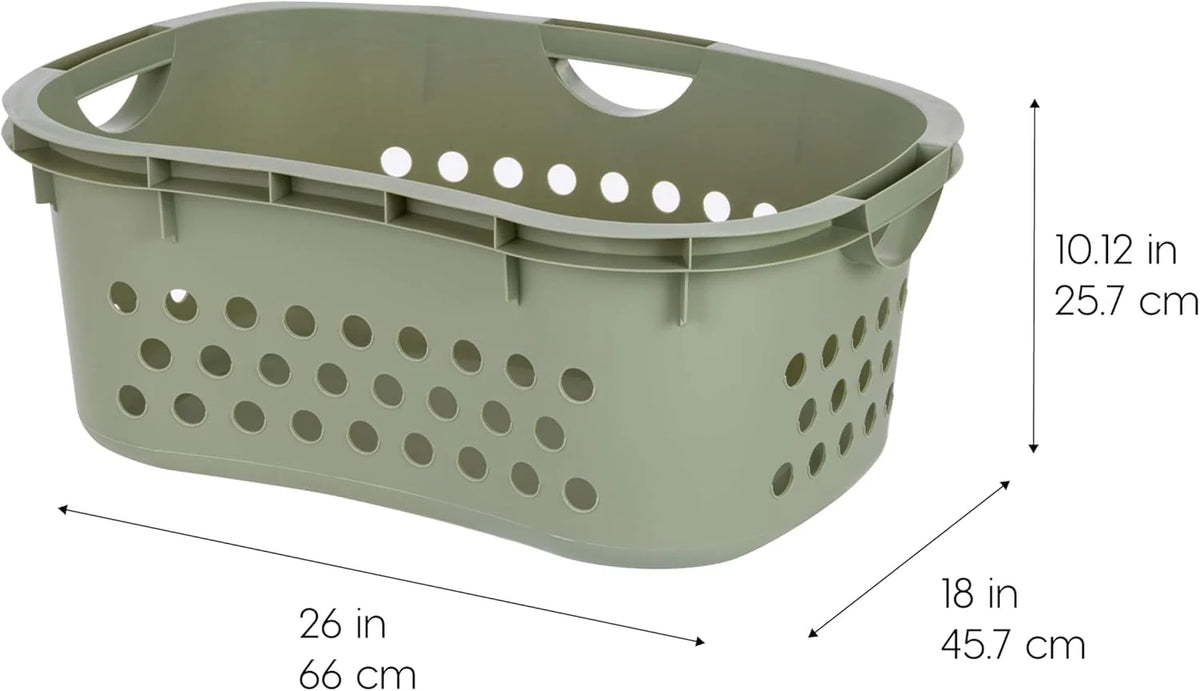 Plastic Laundry Basket - Large Clothes Hamper with Ventilation Holes, Built-In Handles & Hip Hold - 1.5 Bushel (50L) | White
