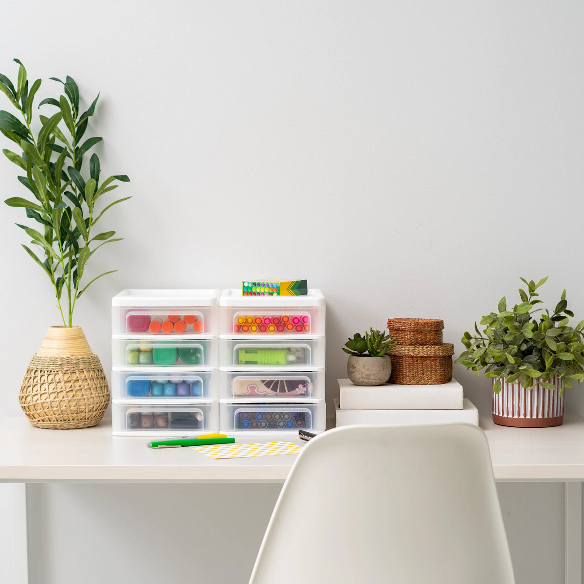 Compact Desktop 4-Drawer System, 2 Pack, White