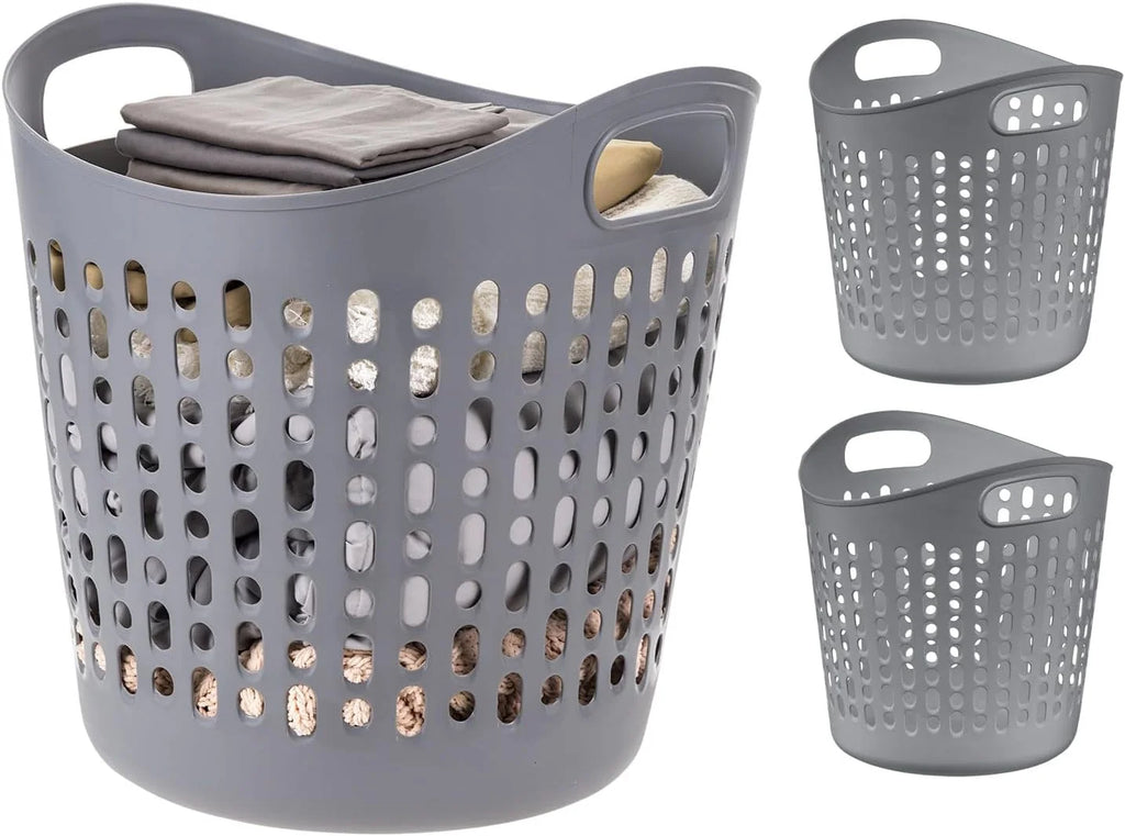 Plastic Laundry Basket Hamper, 3-Pack, 40L / 10 Gal
