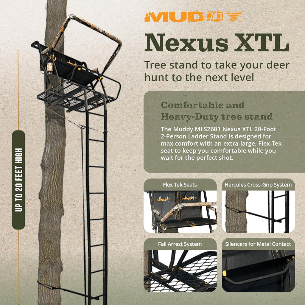 Ladder Tree Stand, 20ft, 500lb Capacity, 2-Person