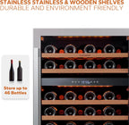 24'' Wine Cooler Refrigerator - 46 Bottle Wine Fridge Dual Zone with Modern Touch Intelligent Digital 40°-65°F Low Noise, Built in or Freestanding Wine Cooler for Home and Kitchen