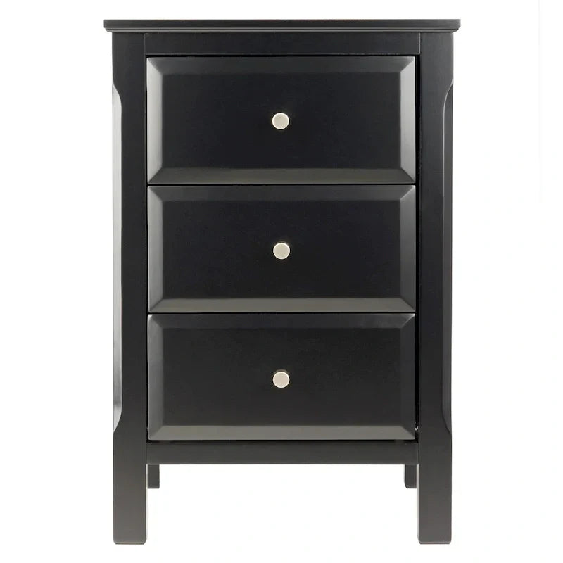 Elegant Black Wooden Nightstand with 3 Generous Storage Drawers - Dimensions: 15.75L x 15.75W x 23.63H