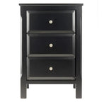 Elegant Black Wooden Nightstand with 3 Generous Storage Drawers - Dimensions: 15.75L x 15.75W x 23.63H