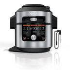 OL701 14 in 1 SMART XL 8 Qt. Pressure Cooker Steam Fryer with SmartLid & Thermometer Auto Steam Release, that Air Fries, Proofs & More, 3 Layer Capacity, 5 Qt. Crisp Basket, Silver/Black