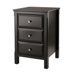 Elegant Black Wooden Nightstand with 3 Generous Storage Drawers - Dimensions: 15.75L x 15.75W x 23.63H