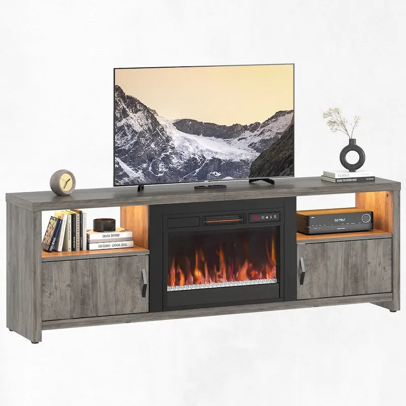 71-Inch TV Stand for 75-Inch TVs with LED Fireplace and Storage Cabinet