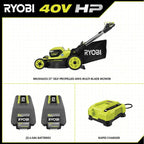 Ryobi 40V HP Brushless 21-in Self-Propelled AWD Lawn Mower – Whisper Series – Includes (2) 6.0Ah Batteries and Charger