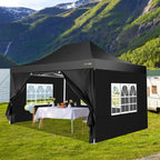 HOTEEL 10x15 Heavy Duty Canopy Tent - Commercial Pop Up with UV50+, Thick Hexagonal Frame, 4 Sidewalls, Anti-Pooling Design & Roller Bag (Black)