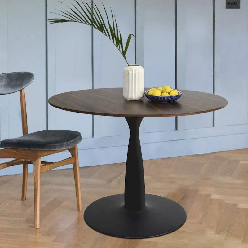 Round Walnut Finish Dining Table