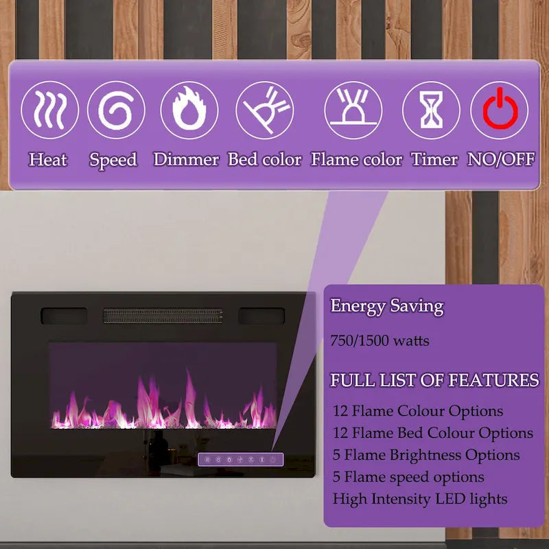 Electric Fireplace TV Stand Entertainment Center with LED Flame Effects and Remote Control