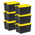 60 Qt. (15 gal.) Large Latch Box, Plastic Storage Bins with Lids, Black-Yellow, Set of 6