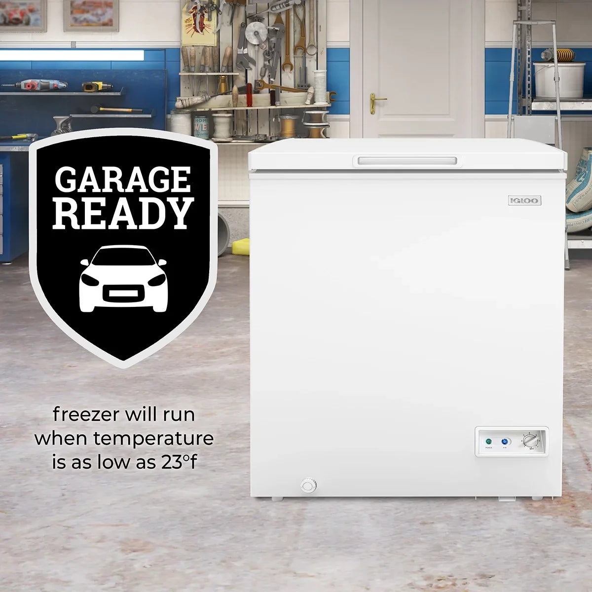 Igloo 5.0 Cu. Ft. Chest Freezer With Removable Basket, Free-Standing Door Temperature Ranges From-10?- to 10?- F, Front Defrost Water Drain, Perfect for Homes, Garages, Basements, RVs, White