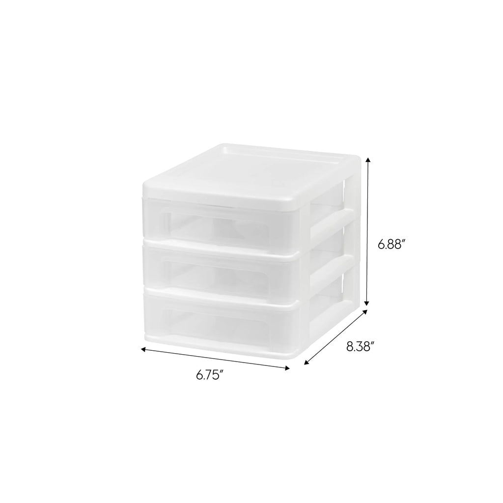 Compact Desktop 3-Drawer System, 4 Pack, White