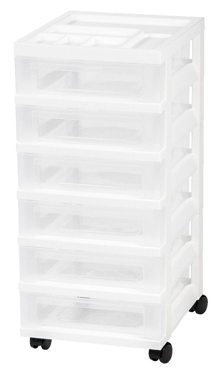 Storage Cart with Organizer Top - 6 Drawer | White