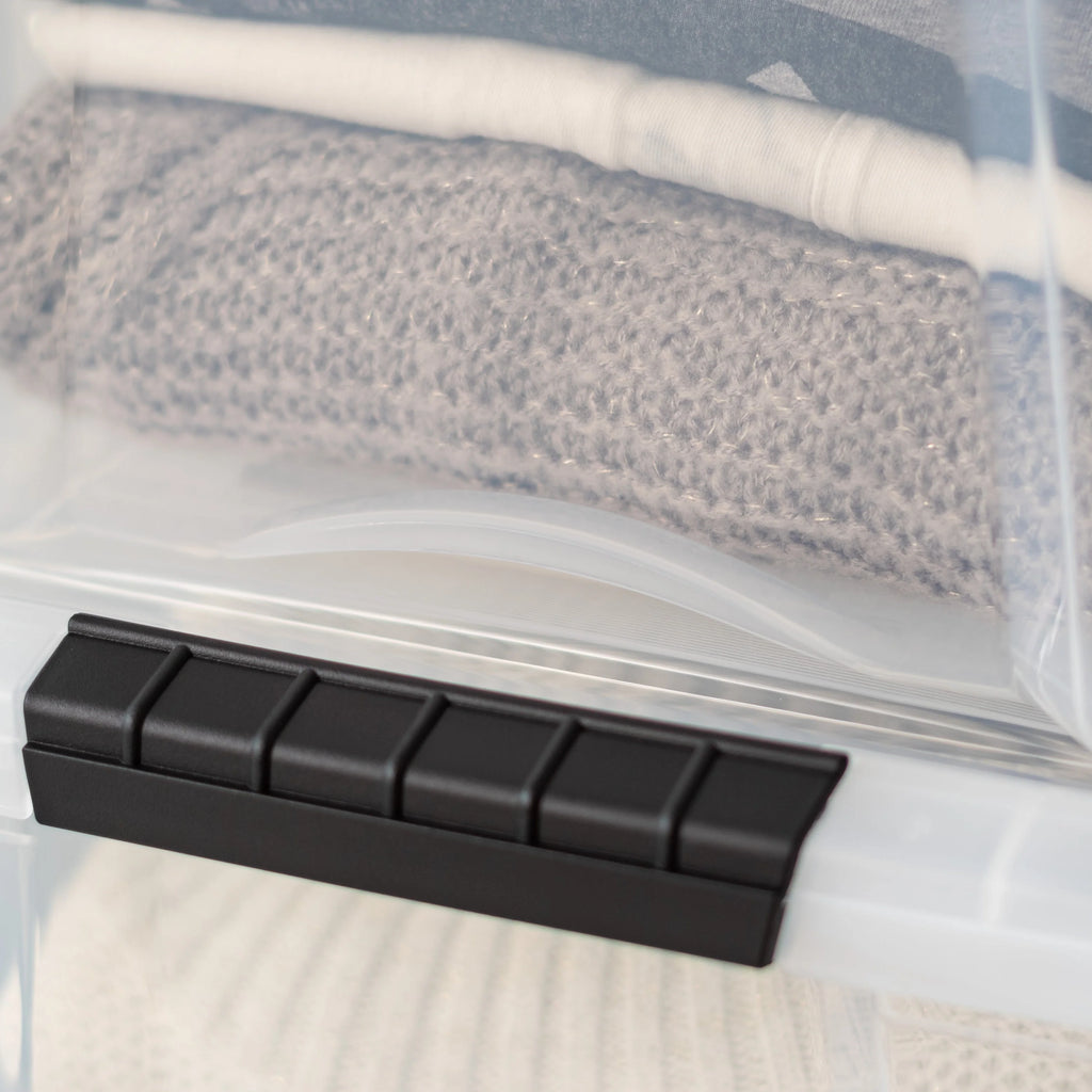 40 Quart Stack & Pull Box, 6 Pack, Clear with Black Buckle