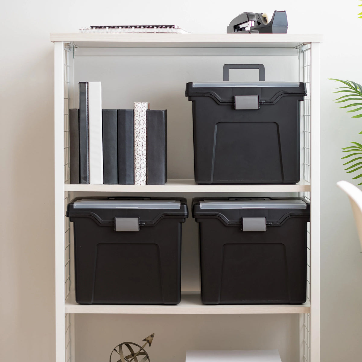 Plastic Office Storage Portable Letter File-Box with Organizer-Lid, Black