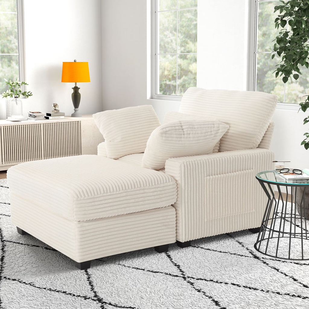 BedLuxury Oversized Accent Chair with Ottoman for Living Room, Single Sleeper Sofa Armchair with 3 Pillows, Lounge Sofa Bed, Green