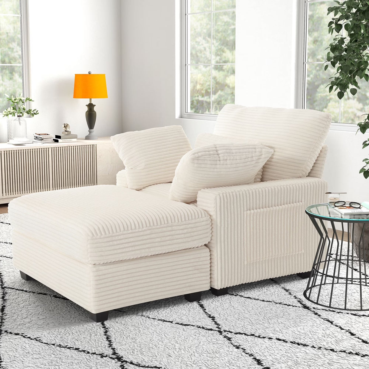 BedLuxury Oversized Accent Chair with Ottoman for Living Room, Single Sleeper Sofa Armchair with 3 Pillows, Lounge Sofa Bed, Green